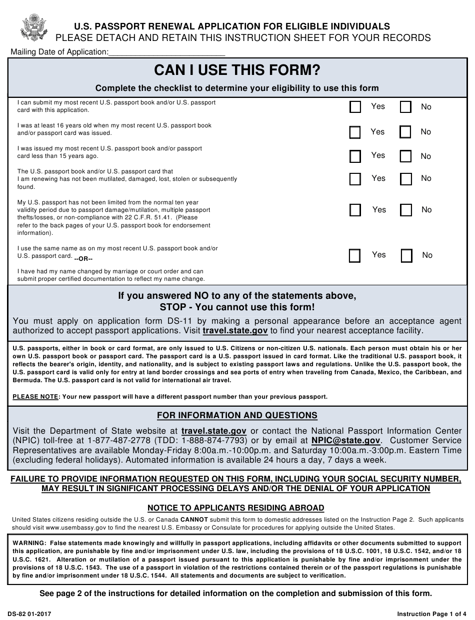 Form DS 82 Download Printable PDF Or Fill Online U S Passport Renewal Form DS 82 Download Printable PDF Or Fill Online U S Passport Renewal