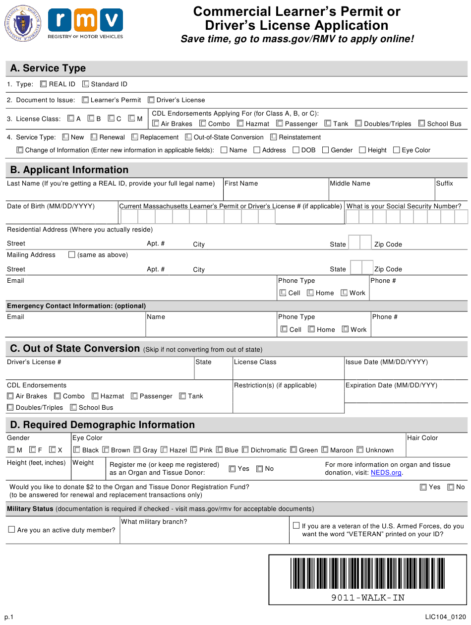 Form LIC104 Download Fillable PDF Or Fill Online Commercial Learner S Form LIC104 Download Fillable PDF Or Fill Online Commercial Learner s
